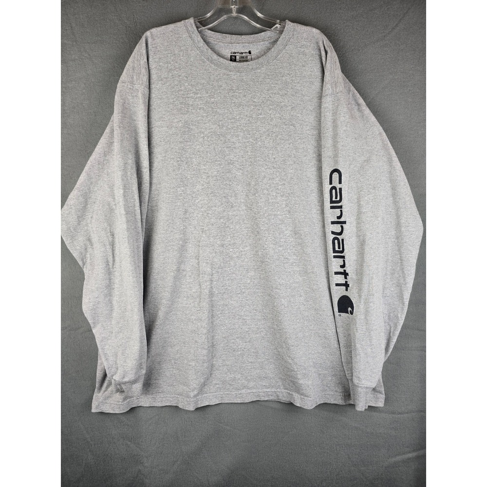 Carhartt Men's 2XL Long Sleeve T-Shirt Gray Loose Fit Logo Sleeve Workwear